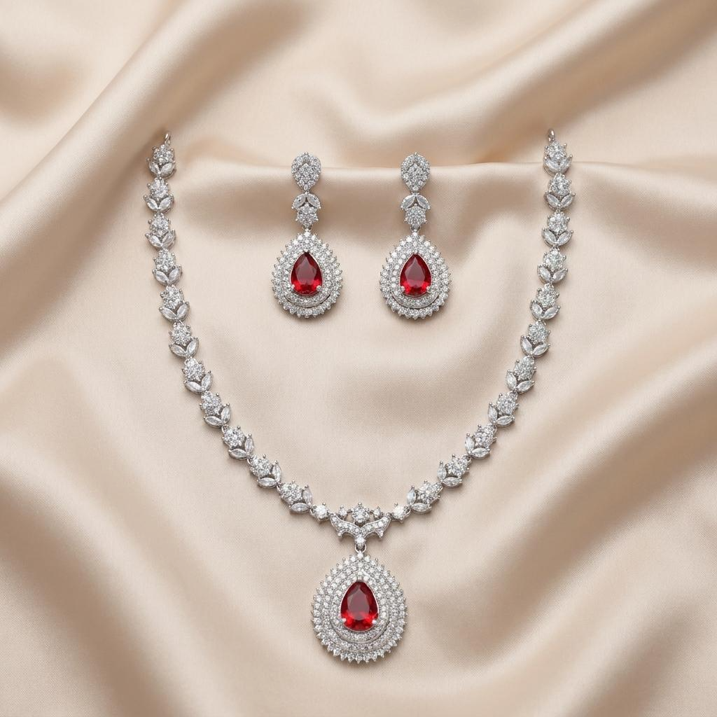 Ruby Silver Cascade AD Neckset