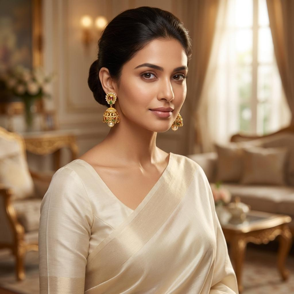 Peacock CZ Ruby Emerald Pearl Jhumka