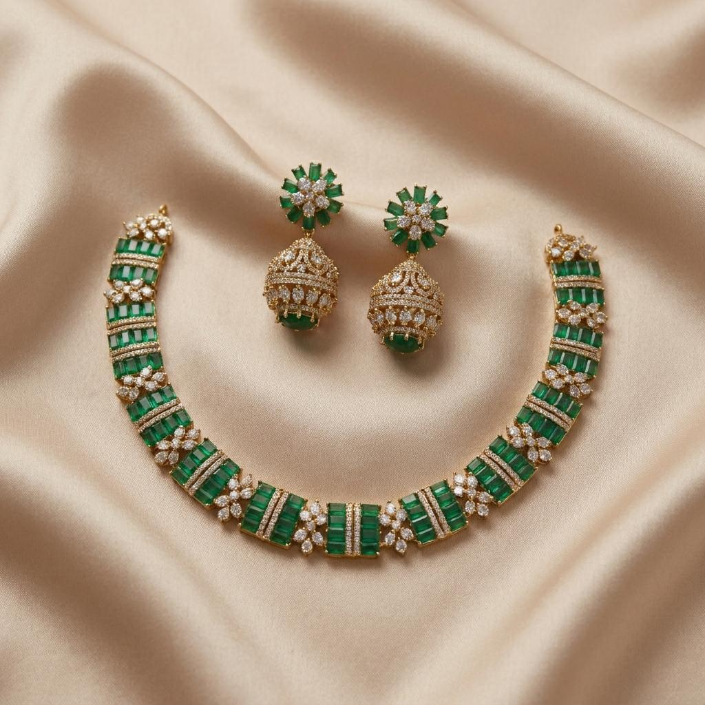 Royal Emerald Victorian Floral CZ NeckSet