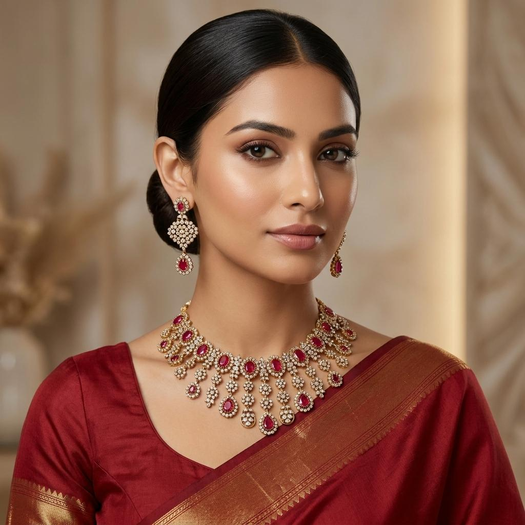 Ruby Red Kundan Bridal Choker Set