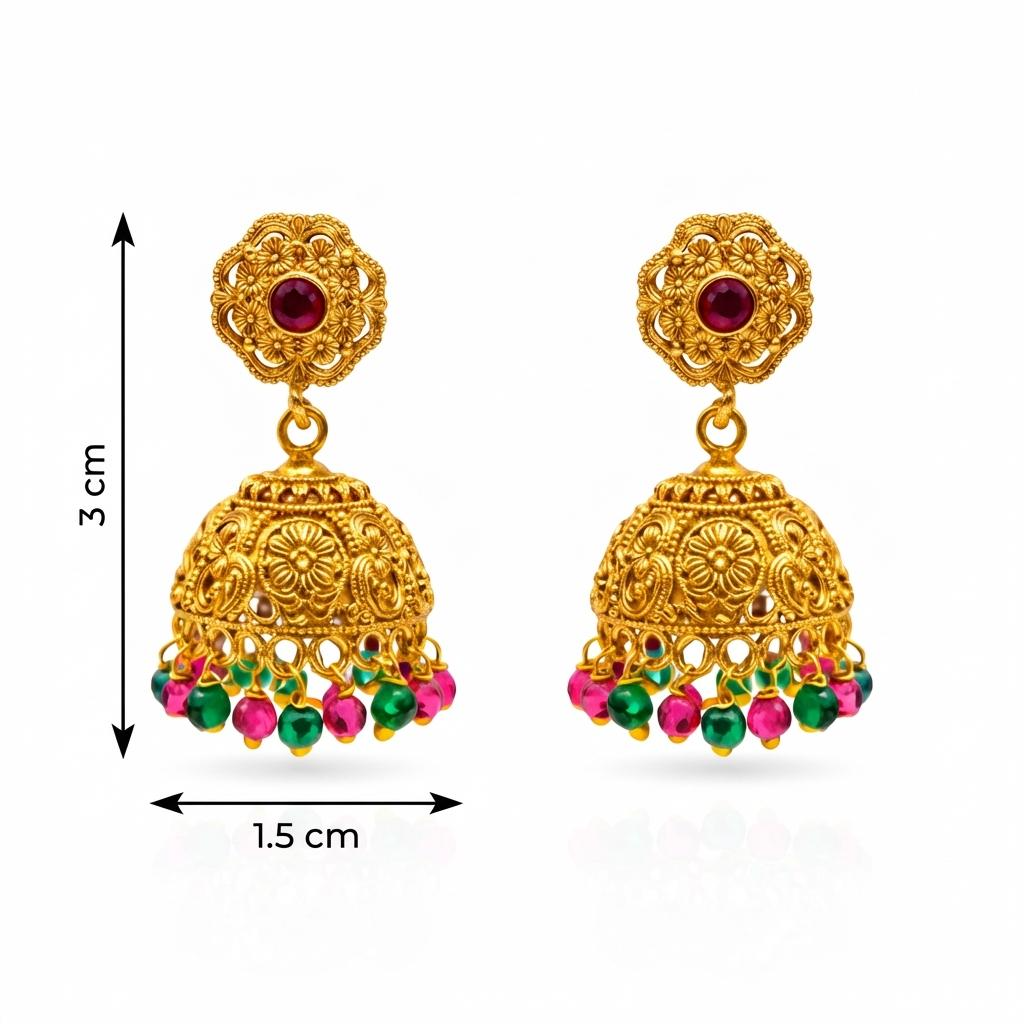 Nakshi Floral Ruby Emerald Jhumka