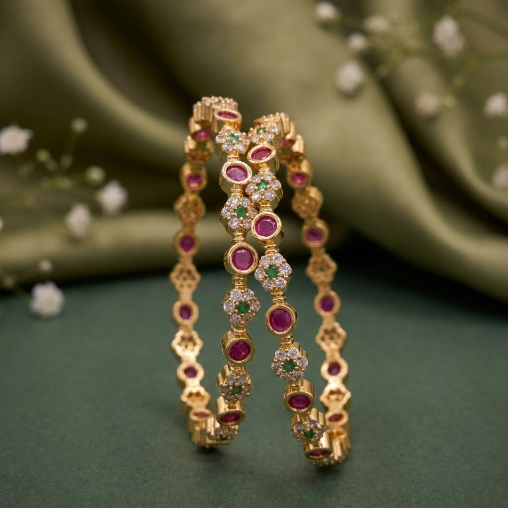 Elegant Floral Crystal Bangles
