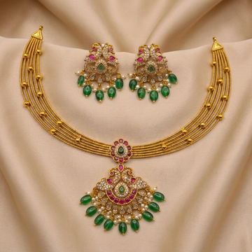 Ruby Emerald Kanti/Hasli Necklace Set