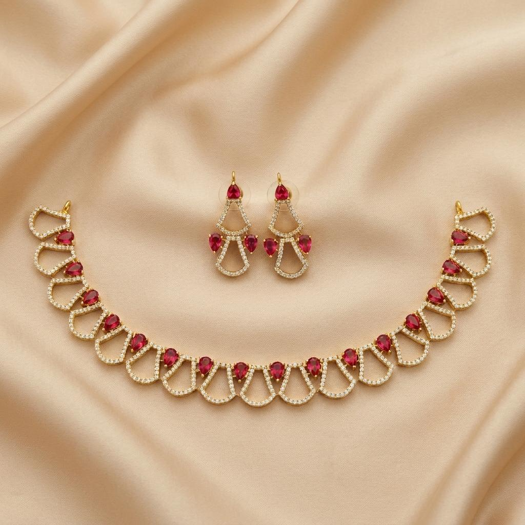Ruby CZ Hasli Necklace Set
