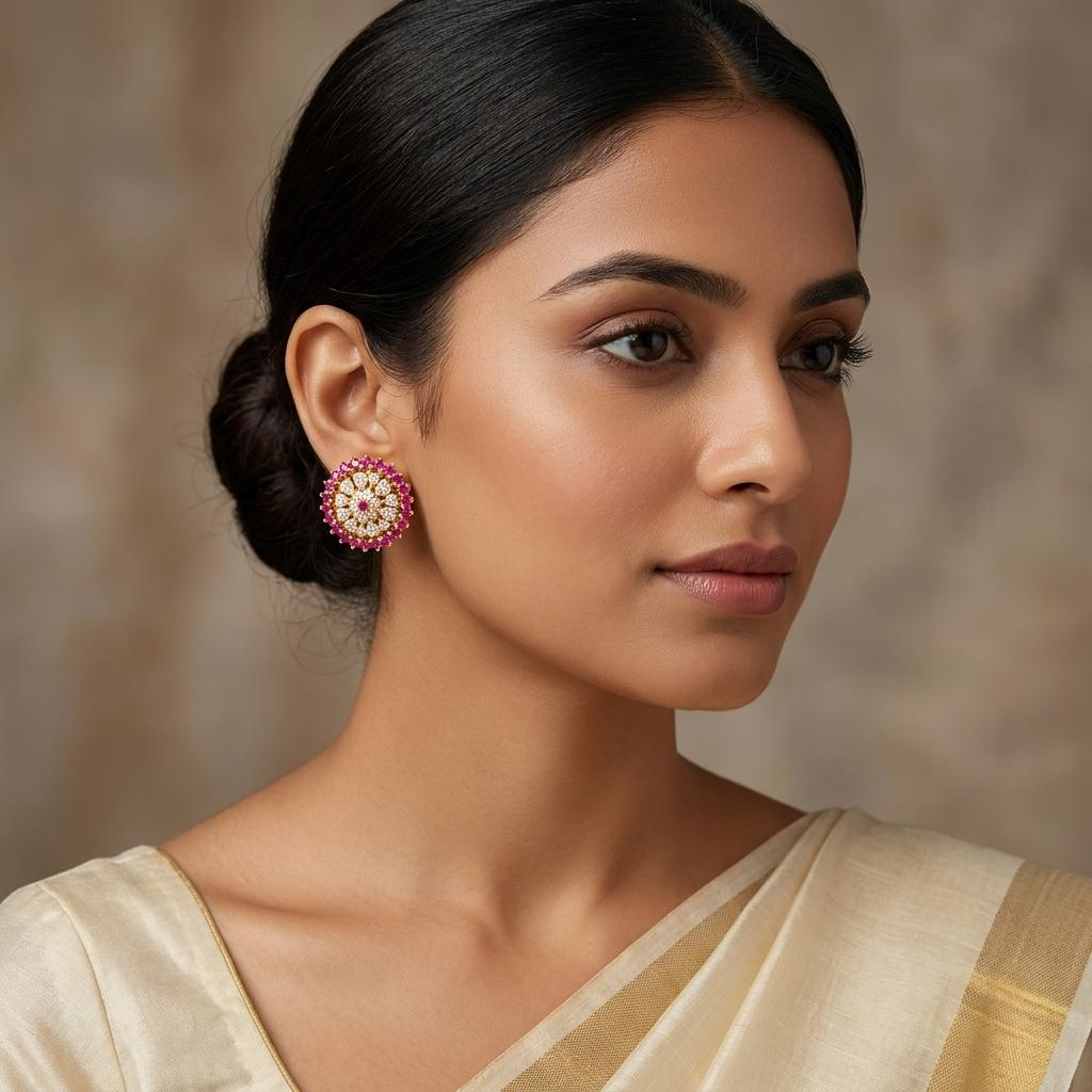 Rani Ruby Blossom Halo Studs