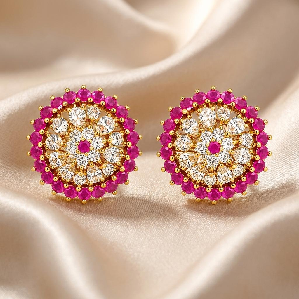Rani Ruby Blossom Halo Studs