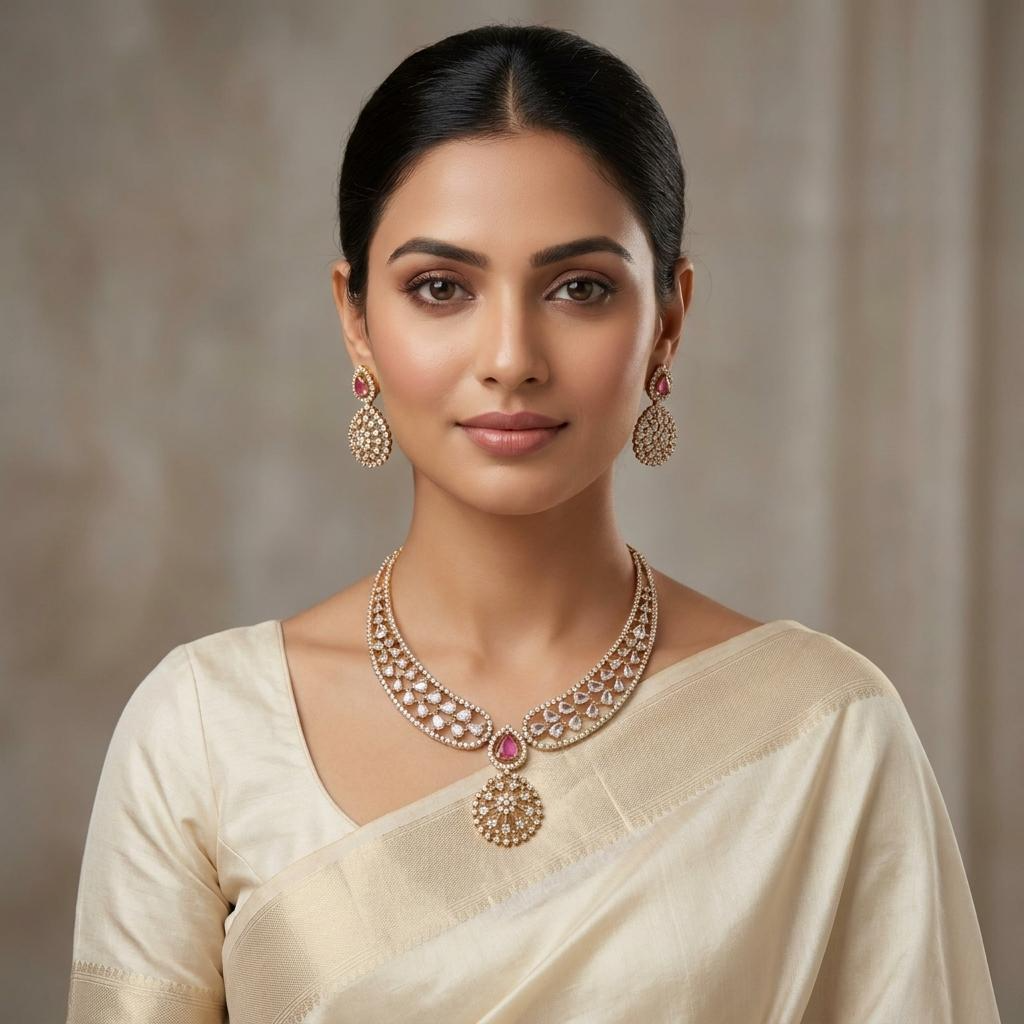 Ruby Crystal Drop Necklace Set