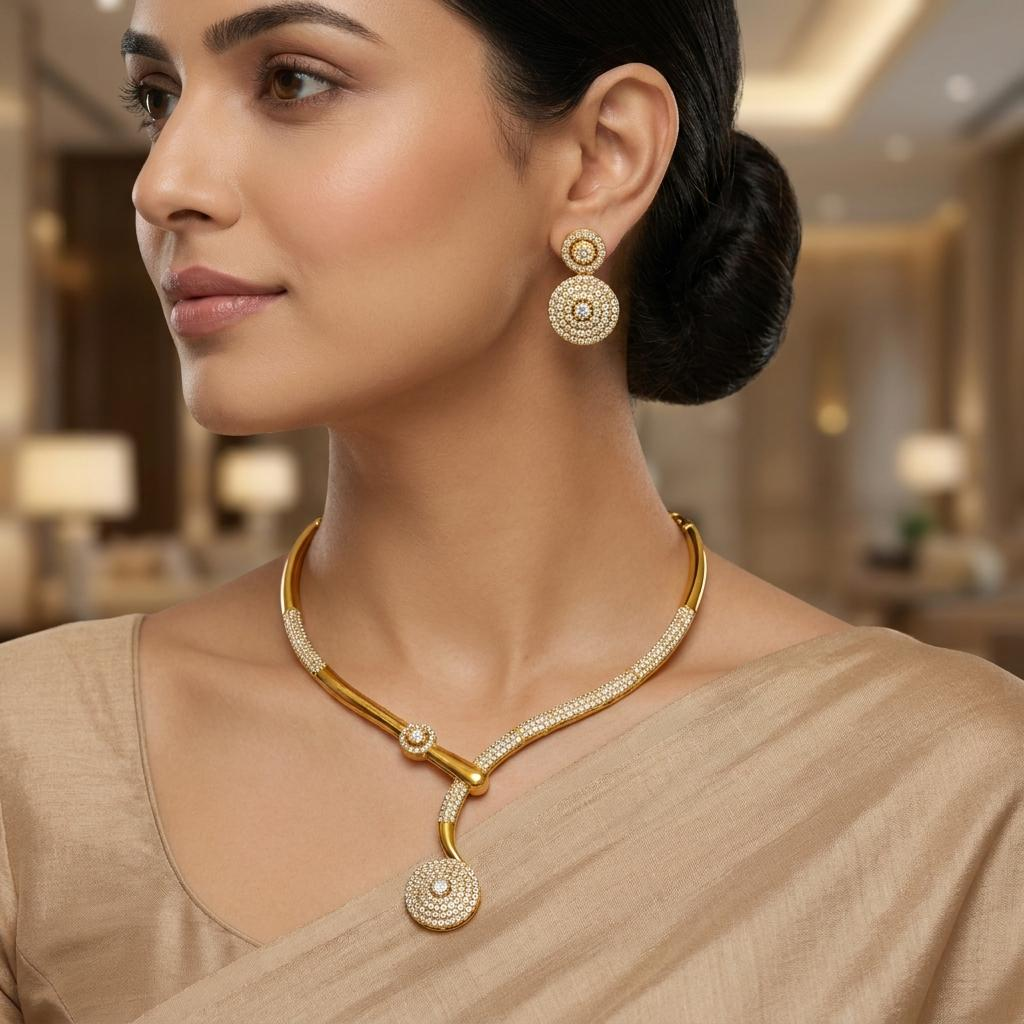 Modern CZ Y-Shape Pendant Necklace Set