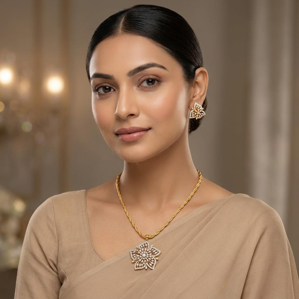 Floral CZ Necklace Set