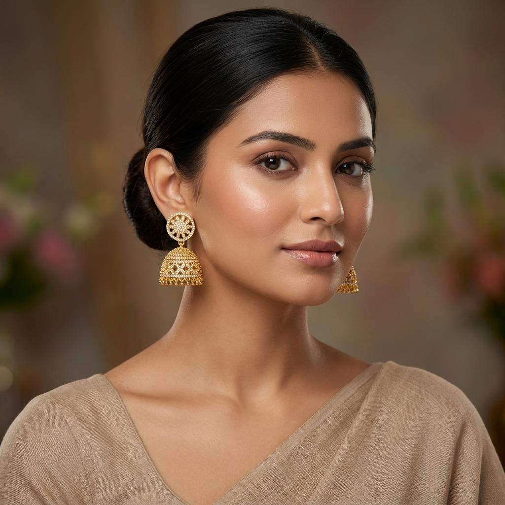 CZ Pave Jhumka Earrings
