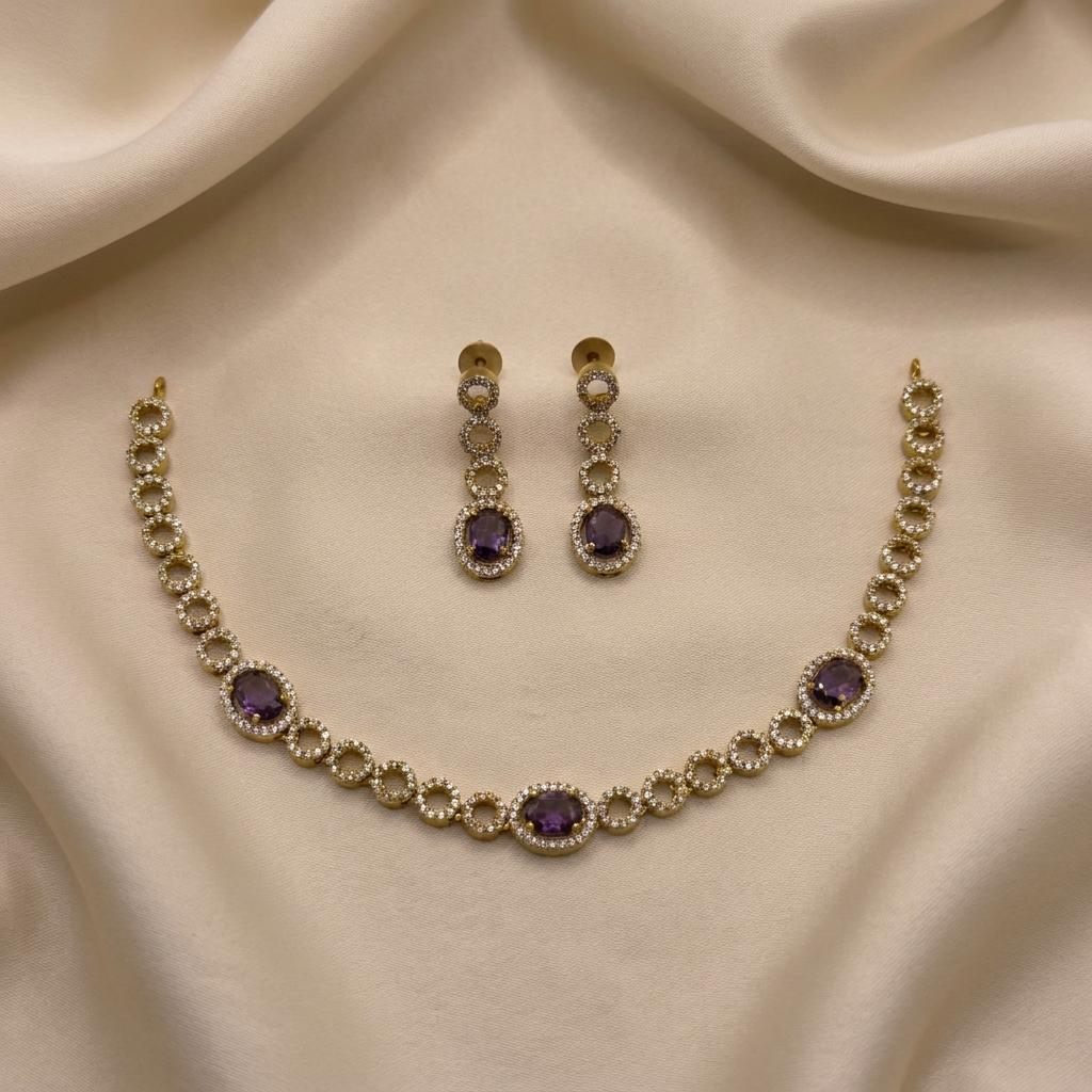 Purple CZ Designer Necklace Set