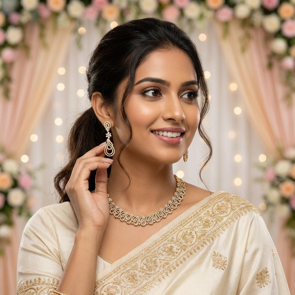 Paisley CZ Necklace Set with Drop Earrings