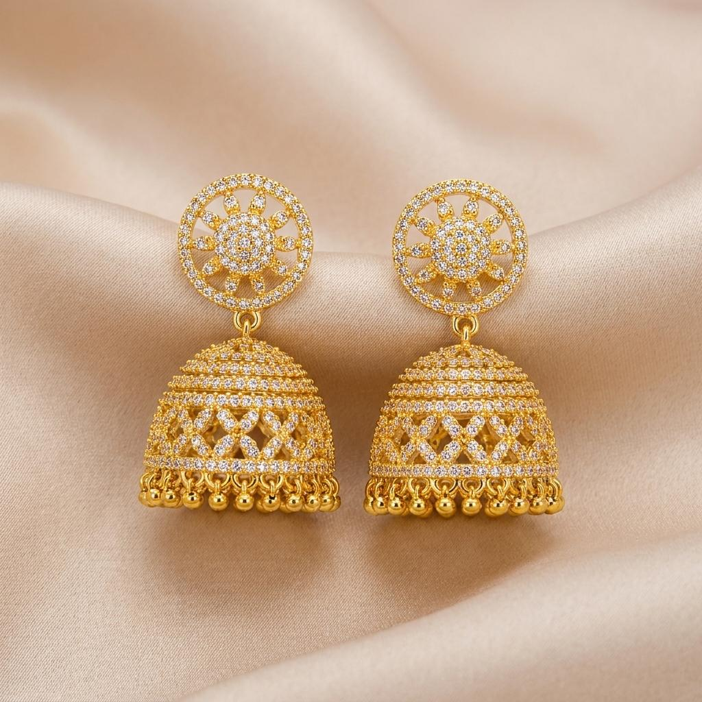 CZ Pave Jhumka Earrings