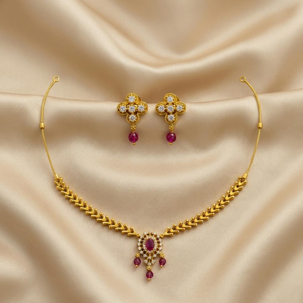 Ruby Leaf Pendant Necklace Set