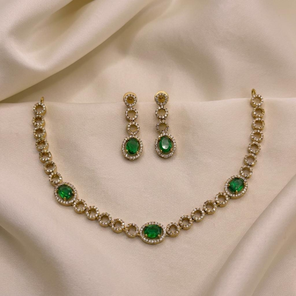 Emerald Green CZ Designer Necklace Set