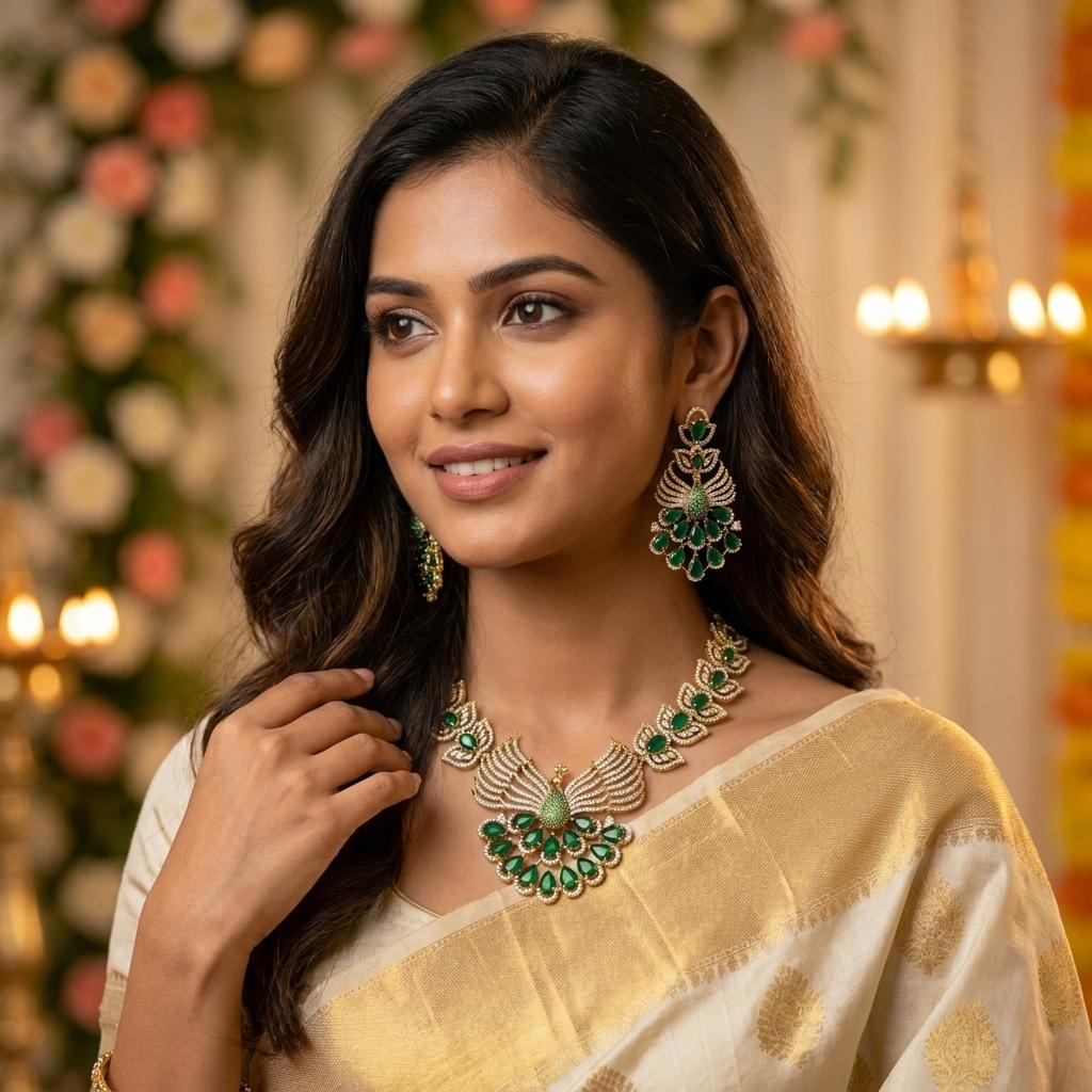 Peacock Green CZ Jewellery Set