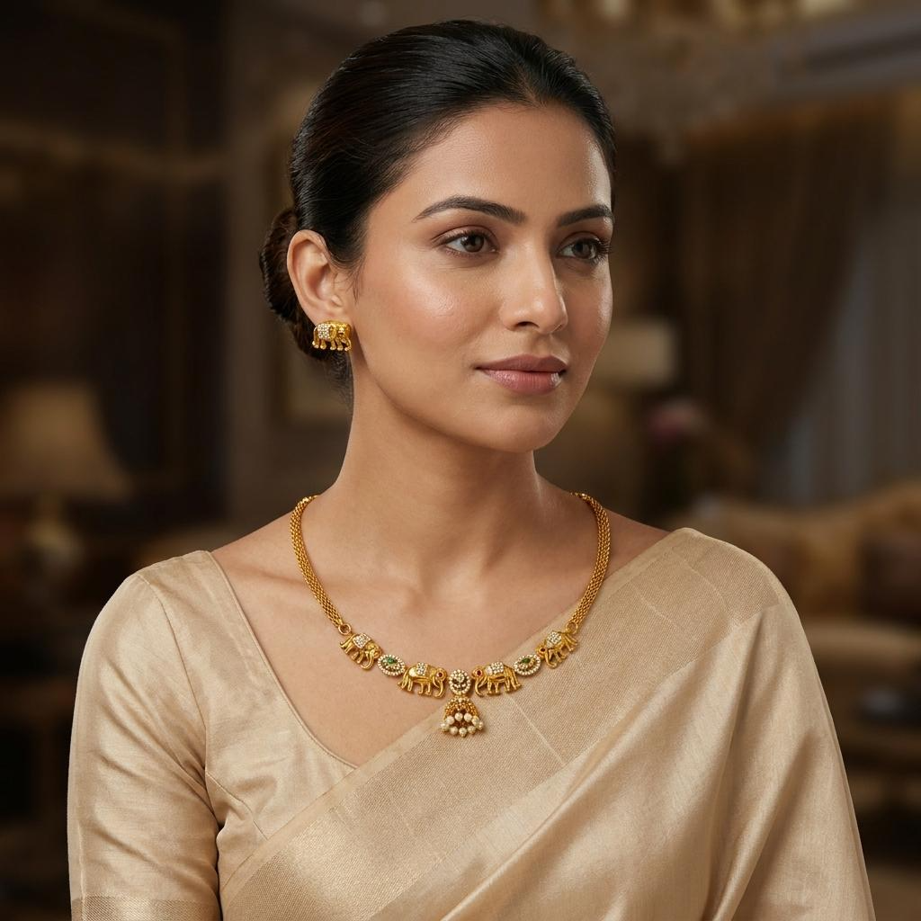 Elephant Motif Temple Necklace Set