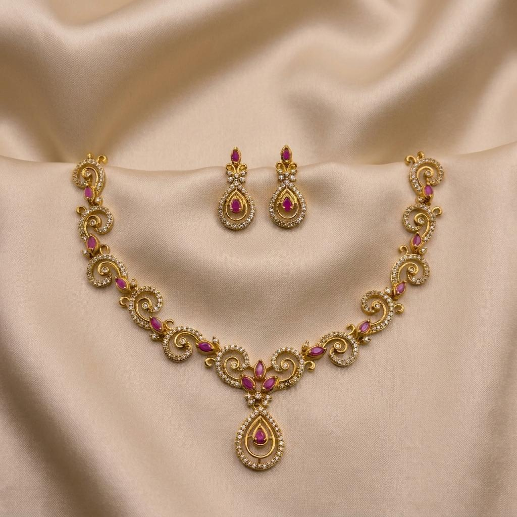 Ruby Spiral Designer Necklace Set