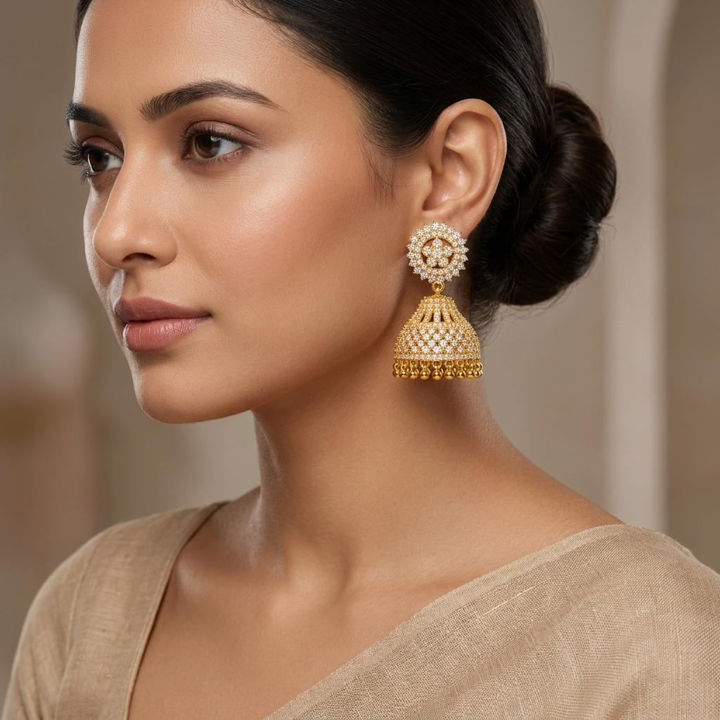 Sparkle Bloom CZ Jhumka Earrings