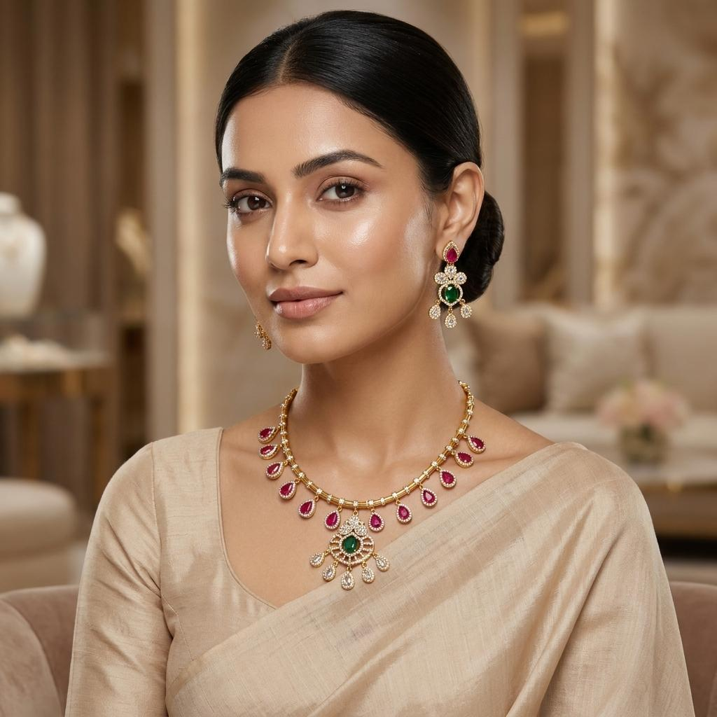 Emerald Drop Necklace Set