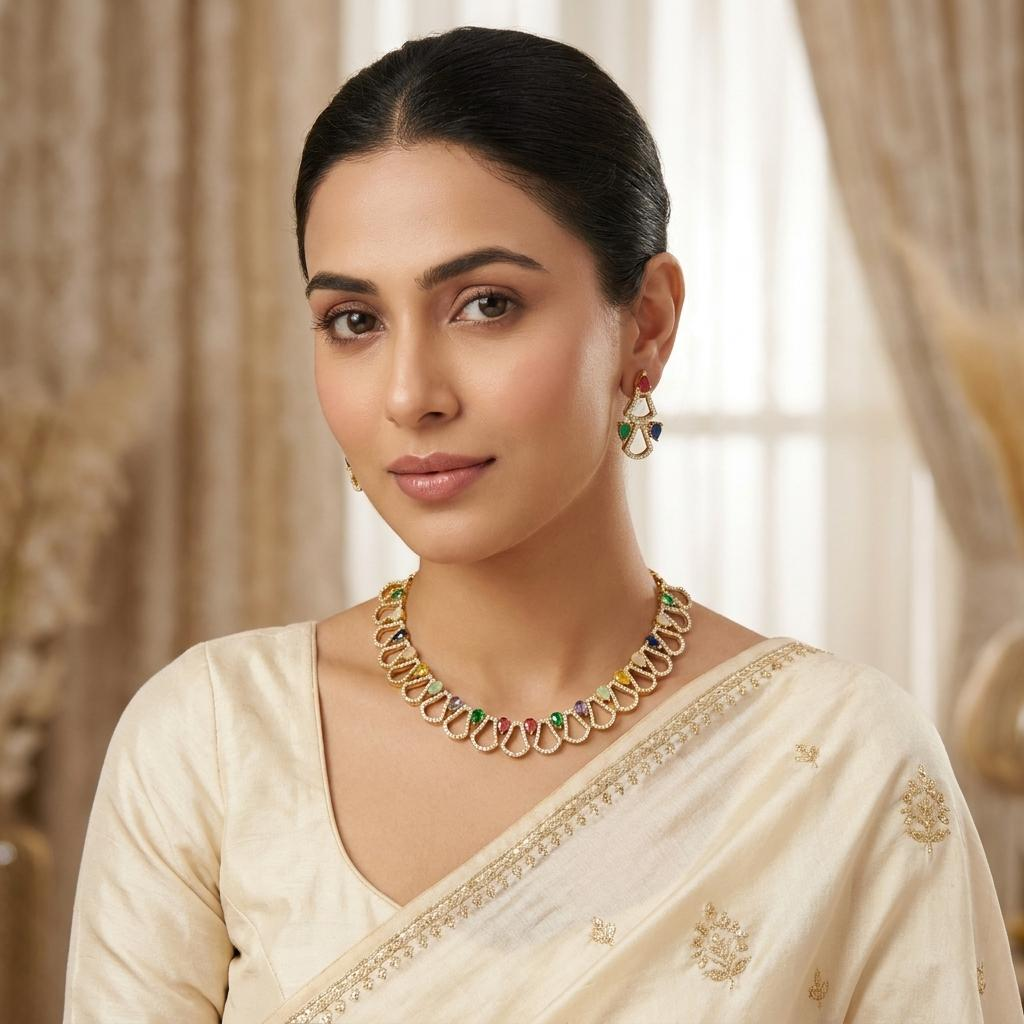 Multicolor CZ Hasli Necklace Set