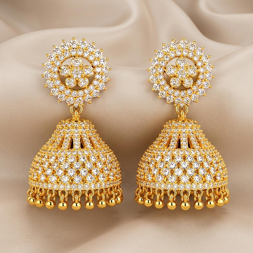 Sunflower CZ Pave Jhumkas