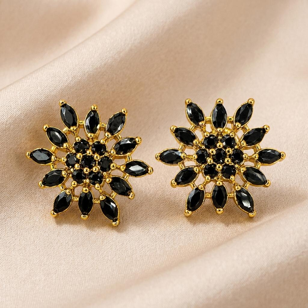 Black Petal Floral Studs