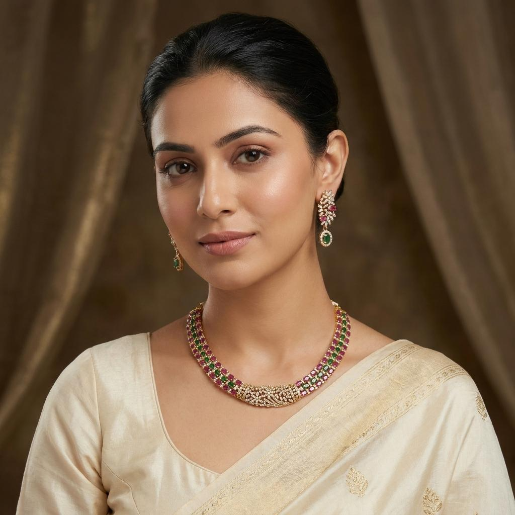 Ruby Green CZ Bridal Choker Set