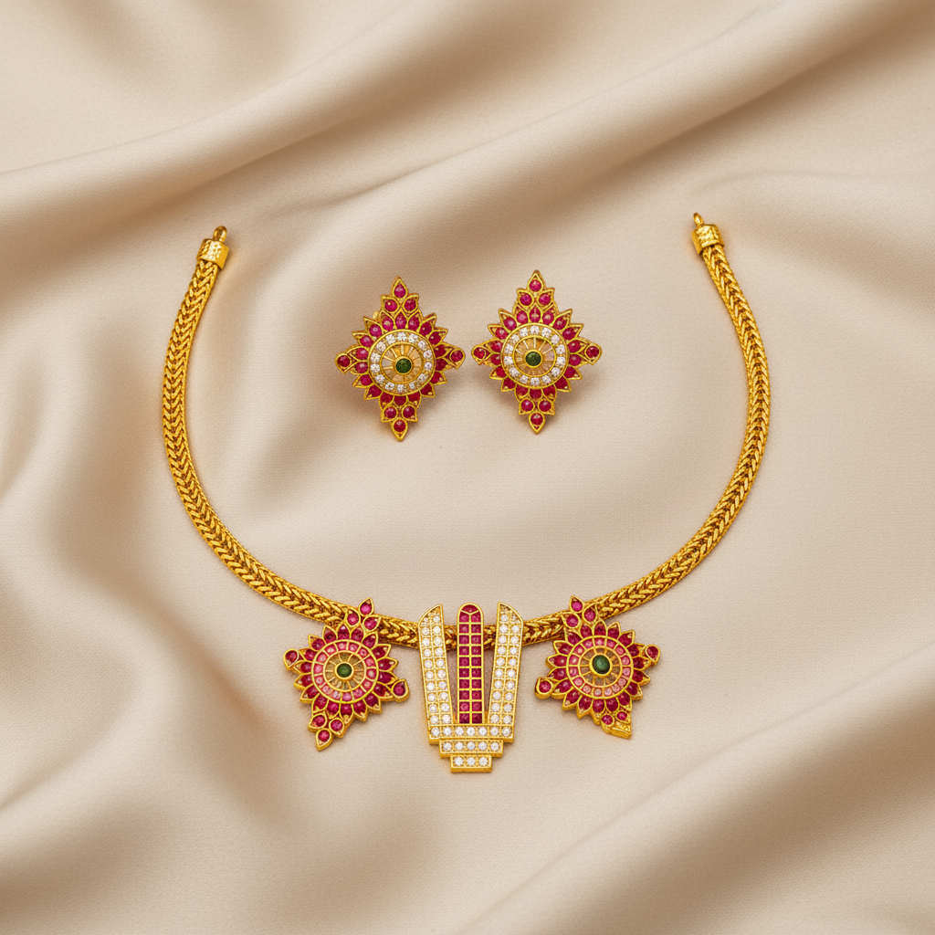 Temple Motif Gold Necklace Set