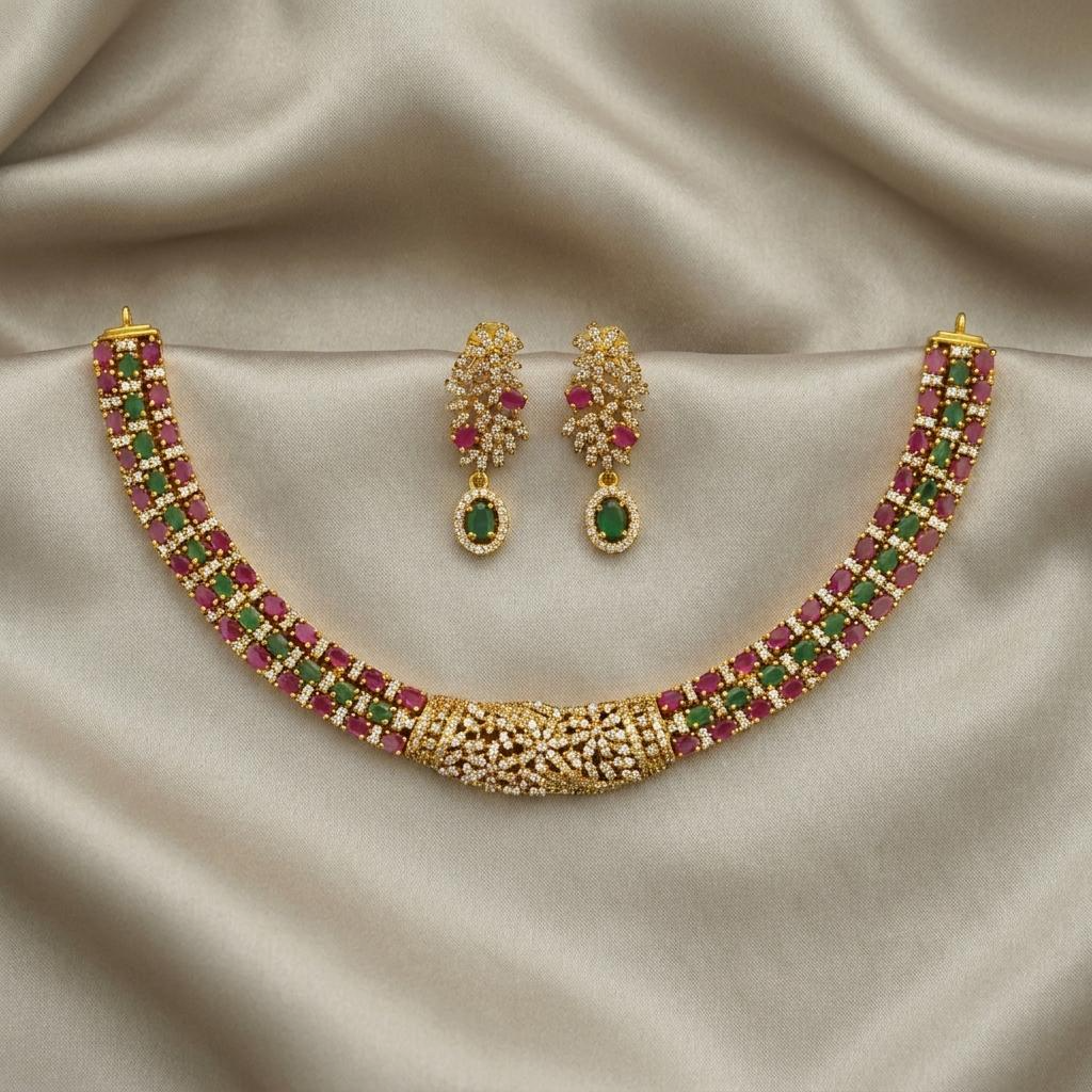 Ruby Green CZ Bridal Choker Set