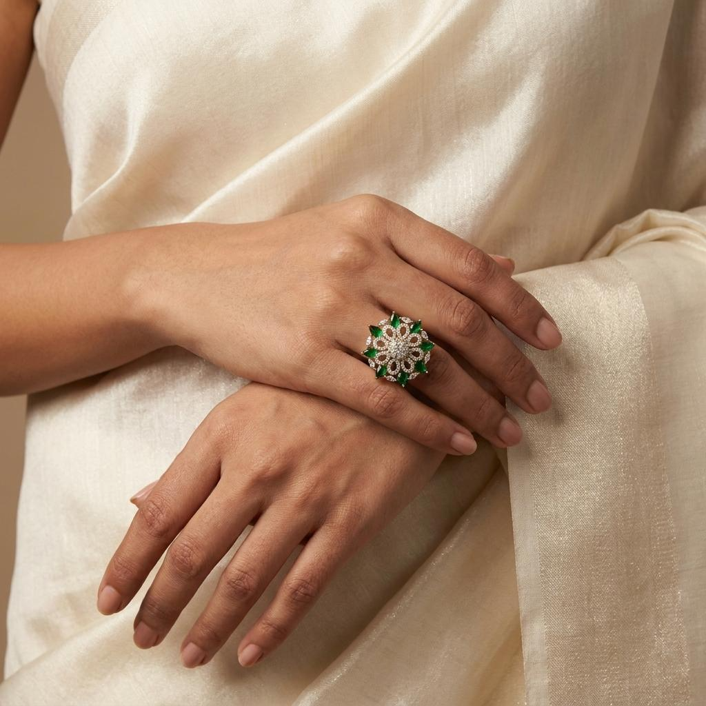 Emerald Bloom Statement Ring