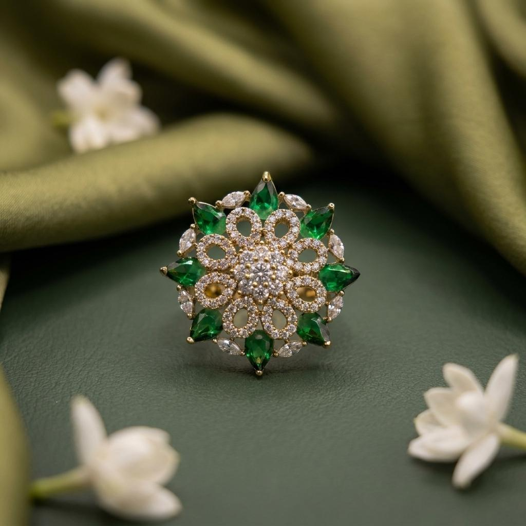 Emerald Bloom Statement Ring