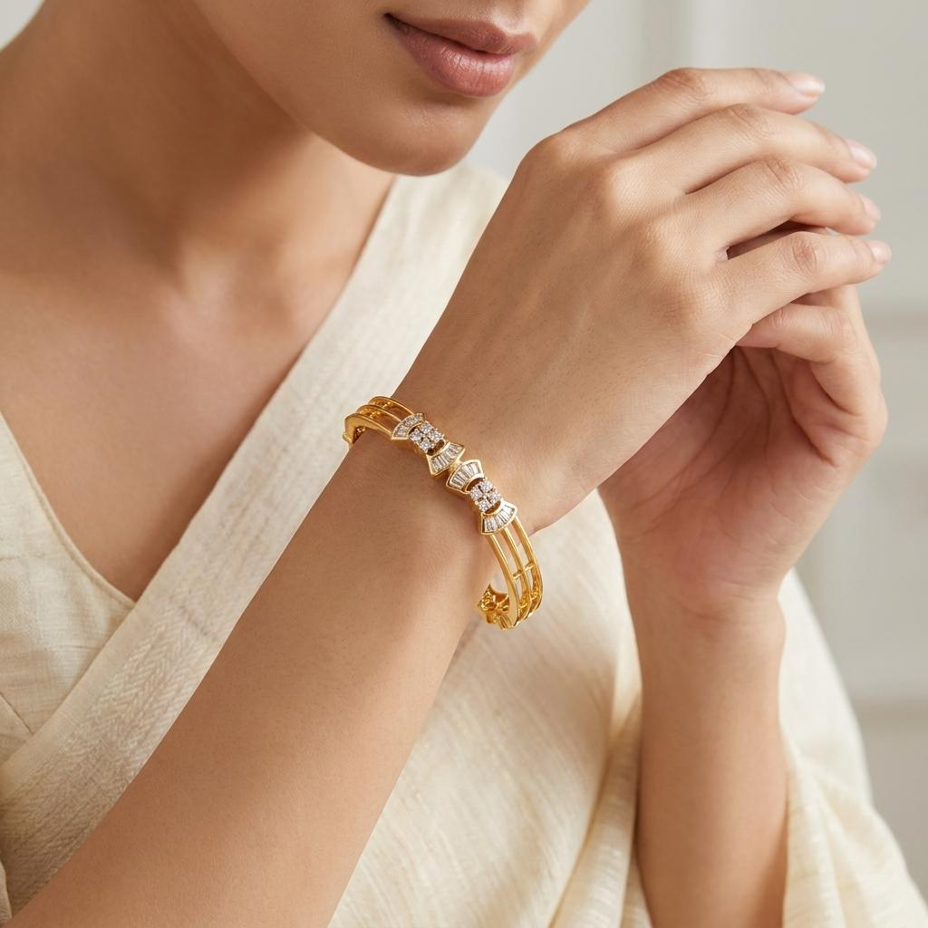 CZ Baguette Bowtie Bangle Set