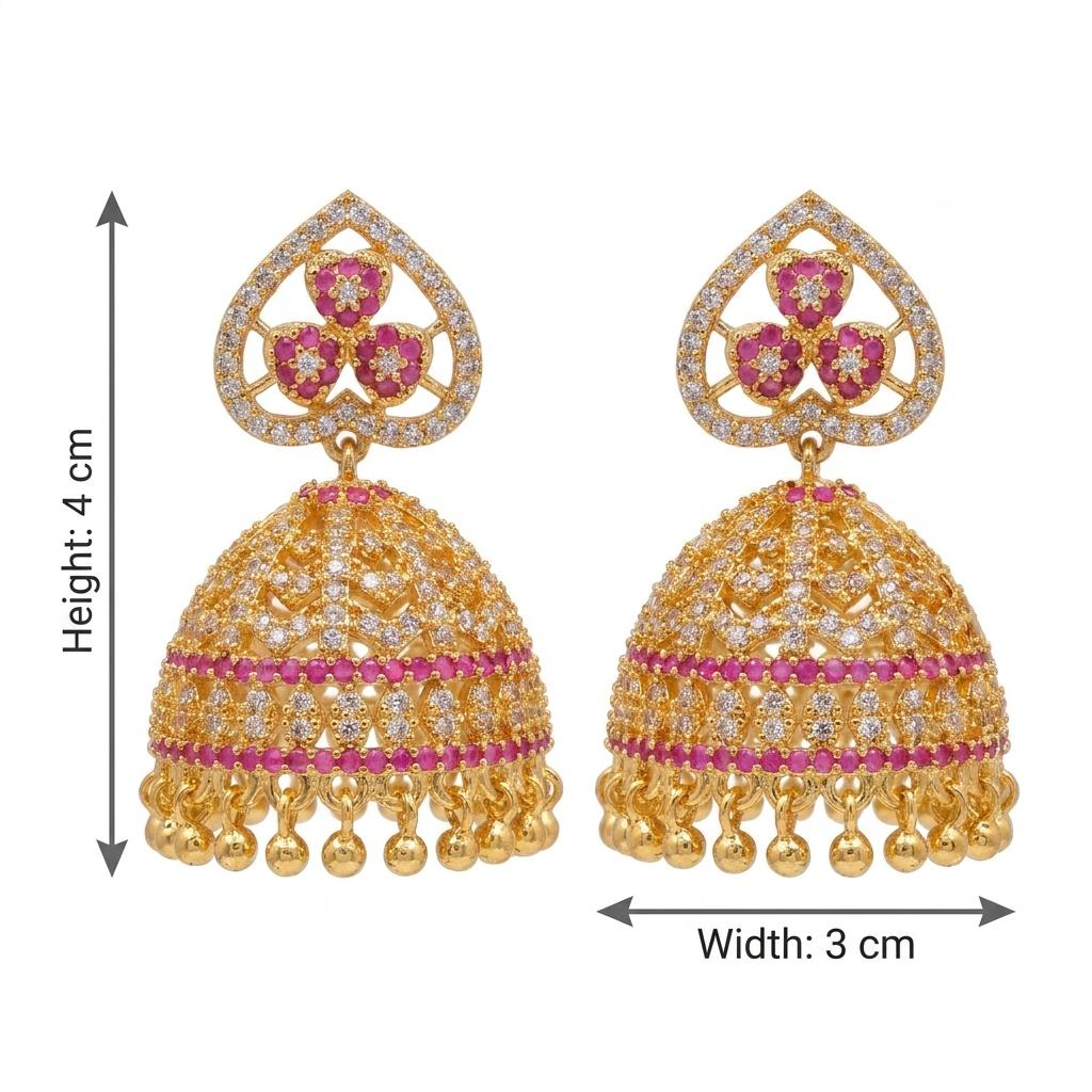 Ruby Heart Bloom CZ Jhumka Earrings