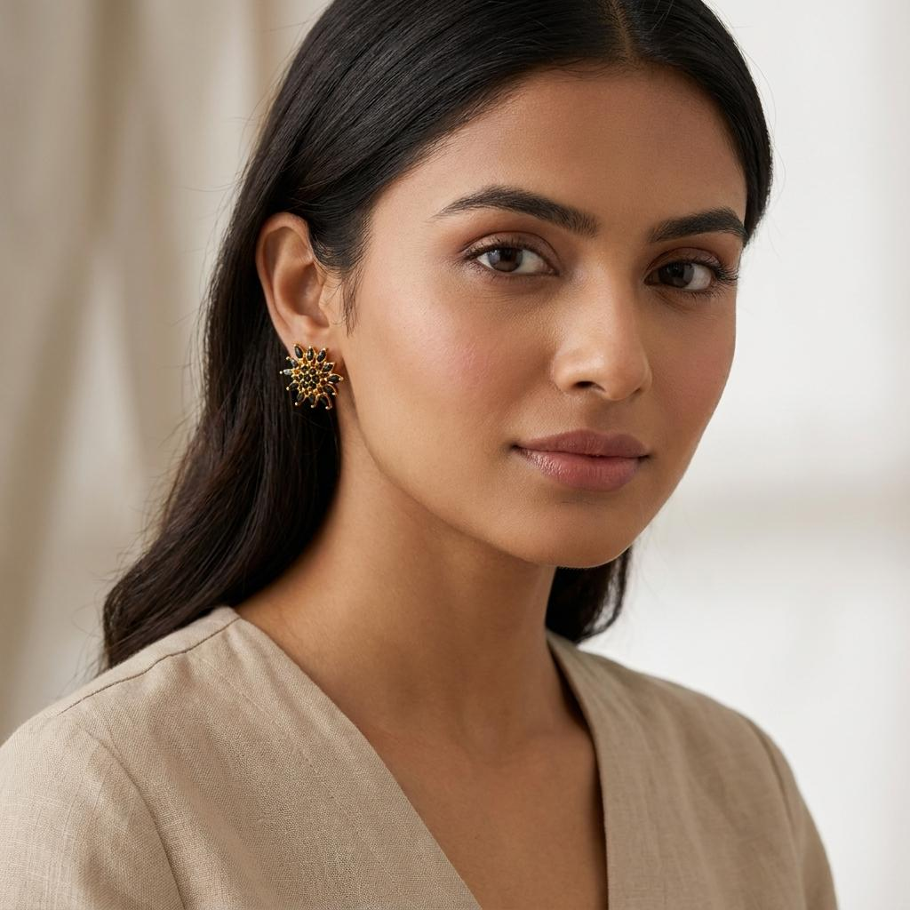 Black Petal Floral Studs
