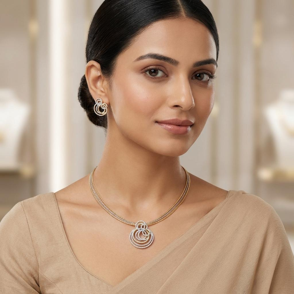 Dual Tone CZ Pendant Set
