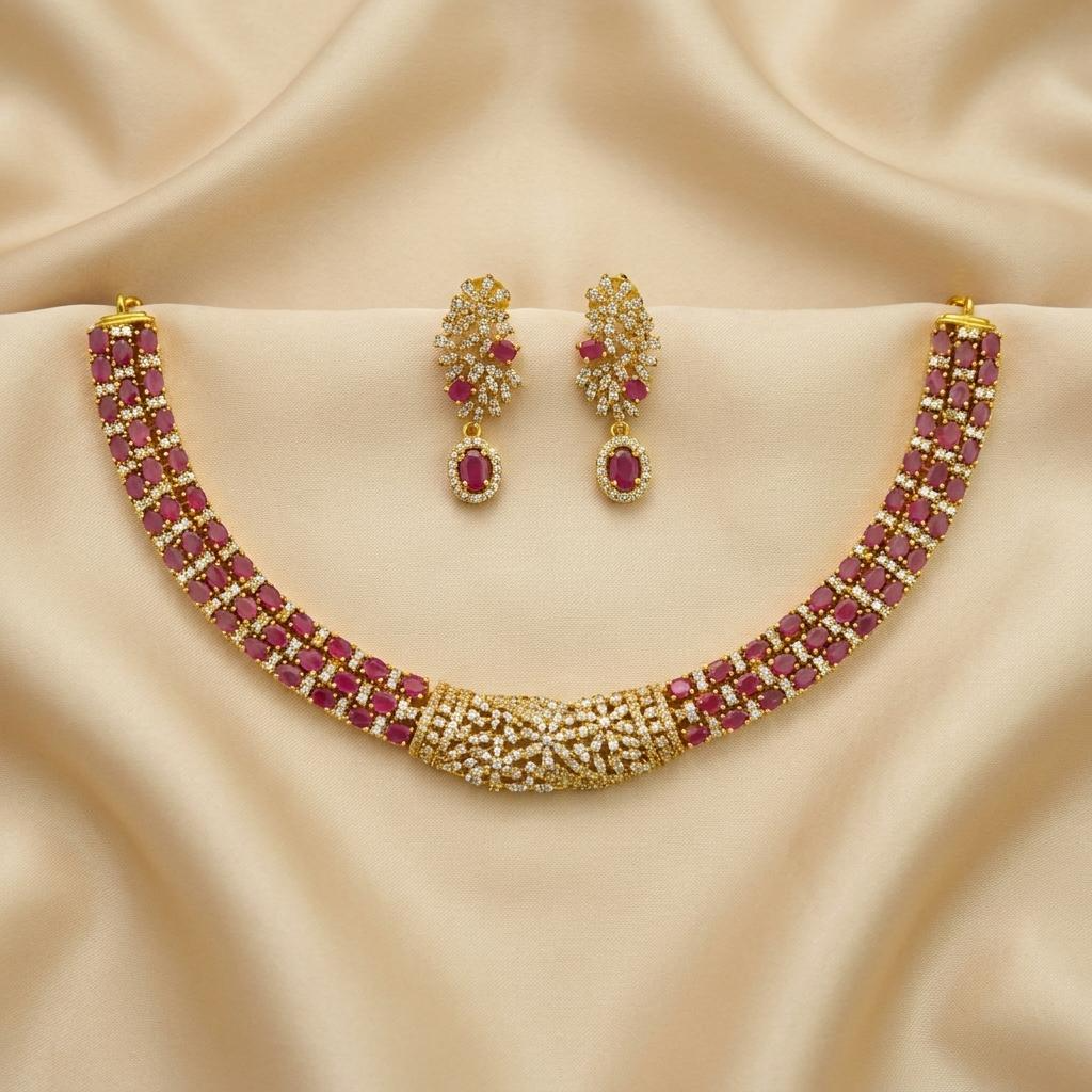 Ruby CZ Bridal Choker Set