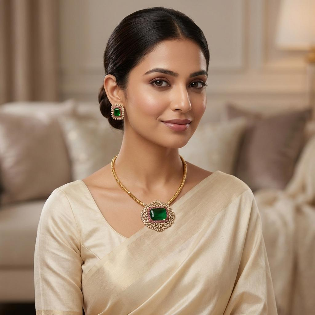 Regal Emerald CZ Pendant Set
