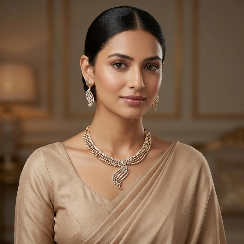 Elegant CZ Leaf Necklace Set