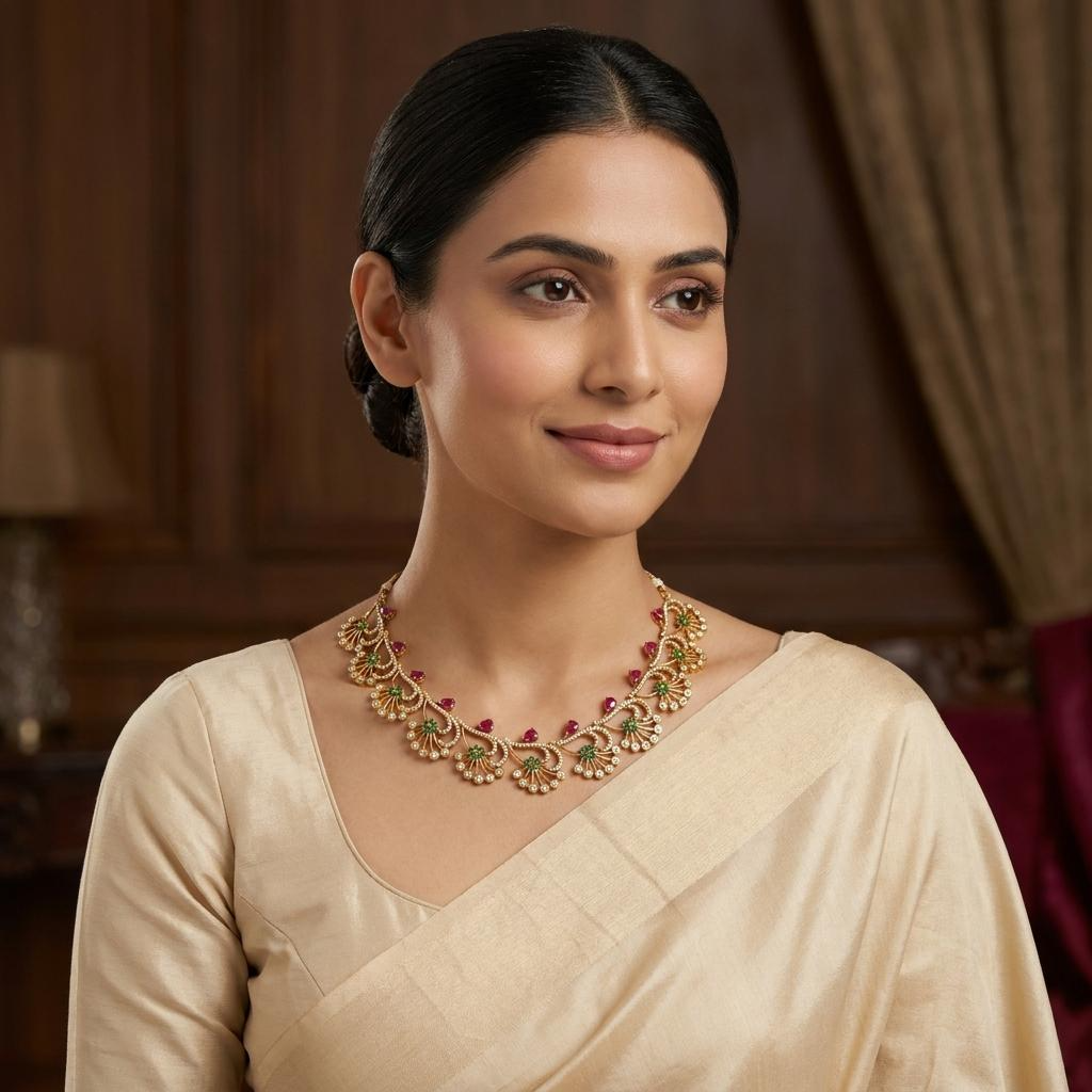 Peacock CZ Designer Necklace Set
