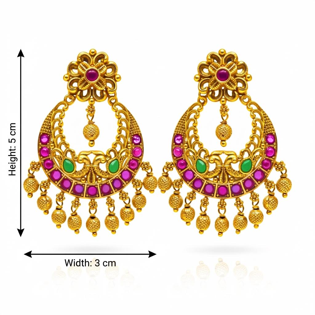 Floral Ruby Emerald Gold Drop Chandbali