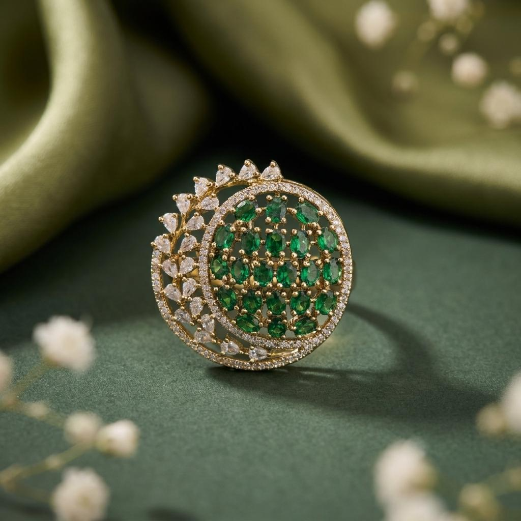 Emerald Floral Lattice Statement Ring