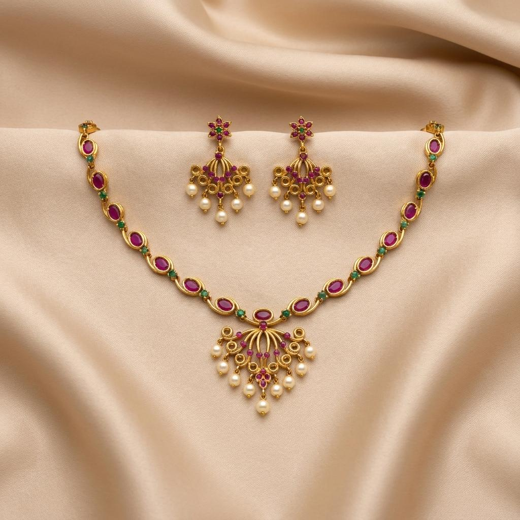 Ruby Emerald Pearl Set