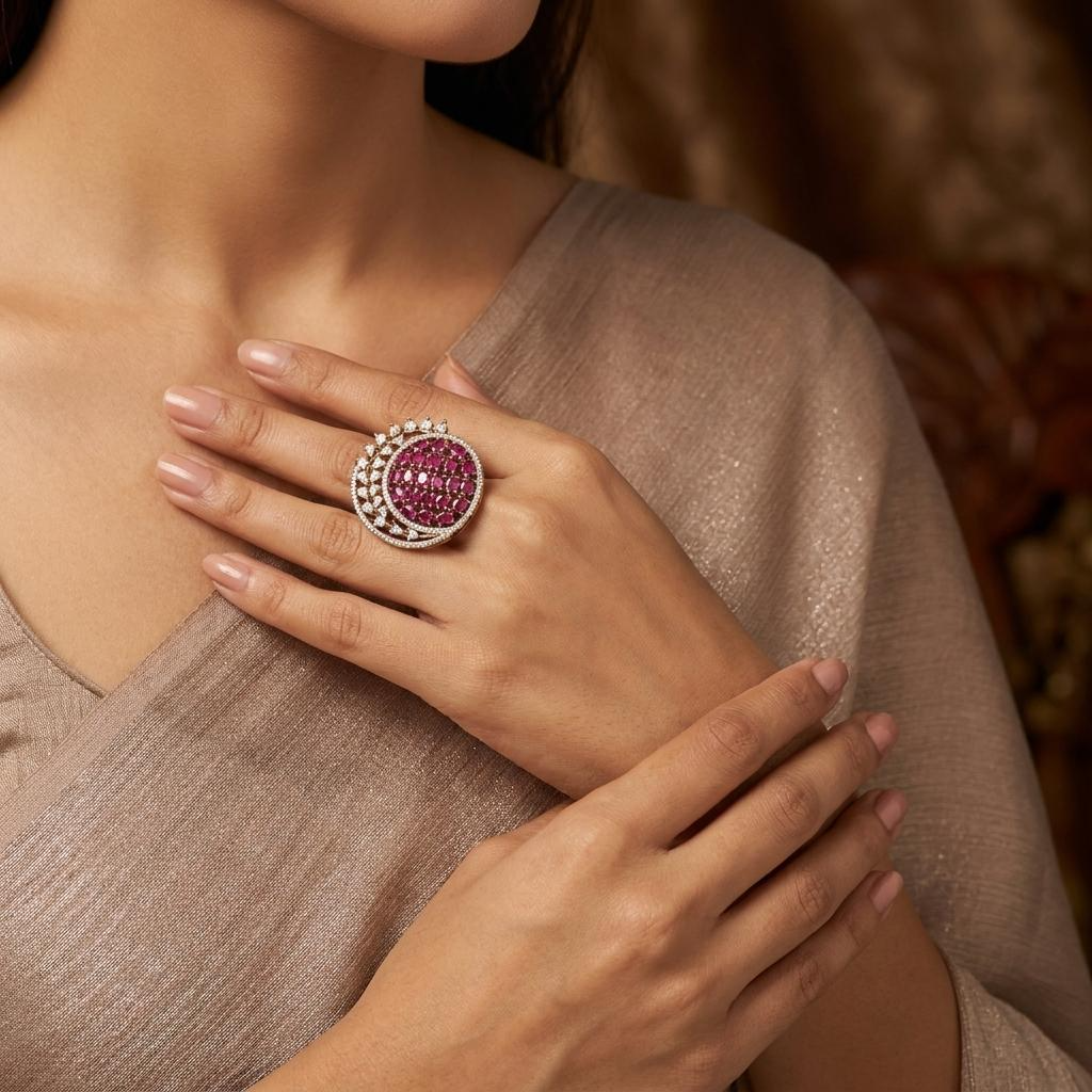 Magenta Floral Lattice Statement Ring