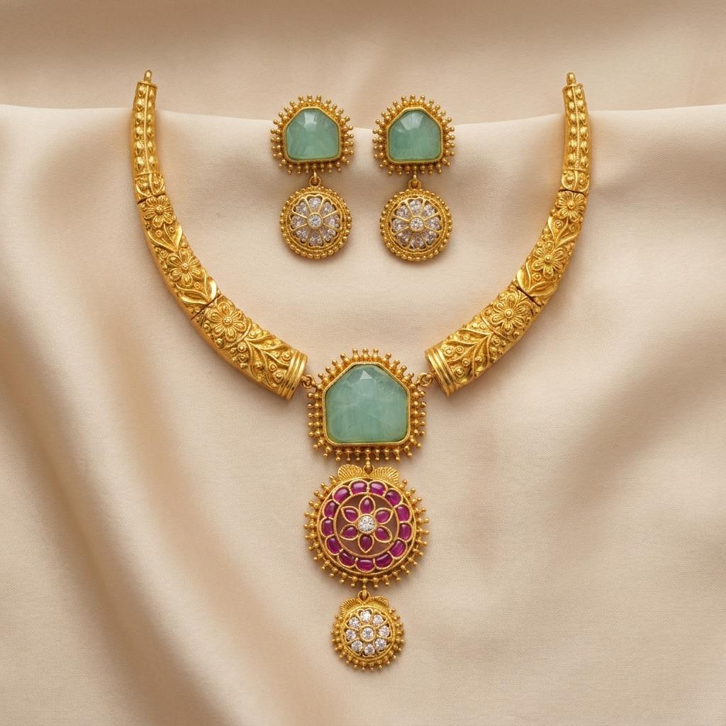 Mint Green Floral Necklace Set