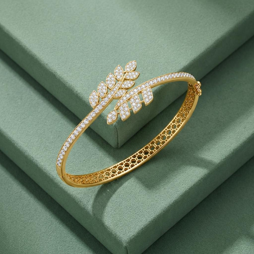 Adjustable CZ Leaf drop Gold Bracelets