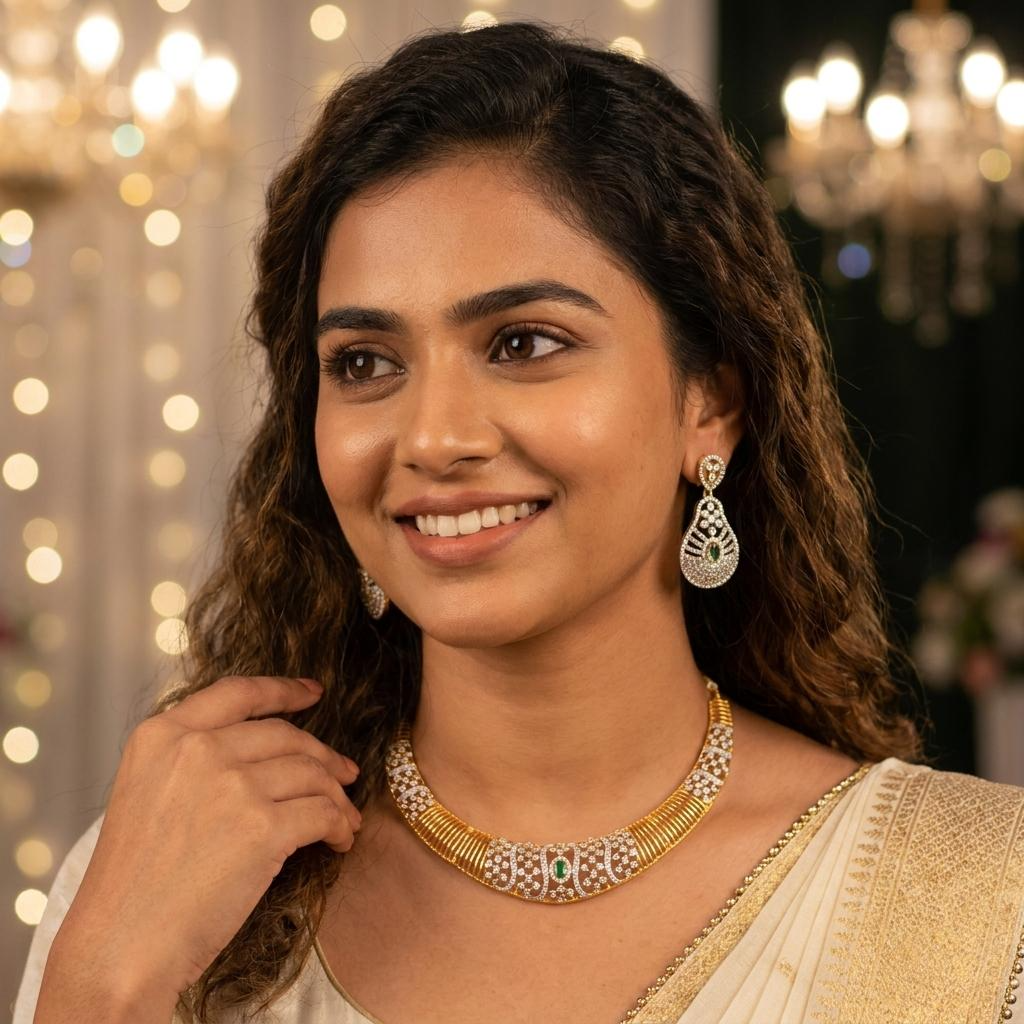 Emerald CZ Statement Necklace Set