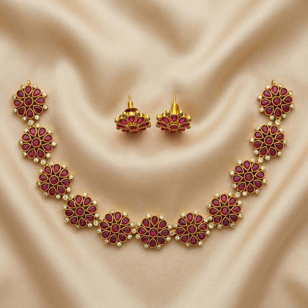 Ruby Floral Kundan Necklace Set