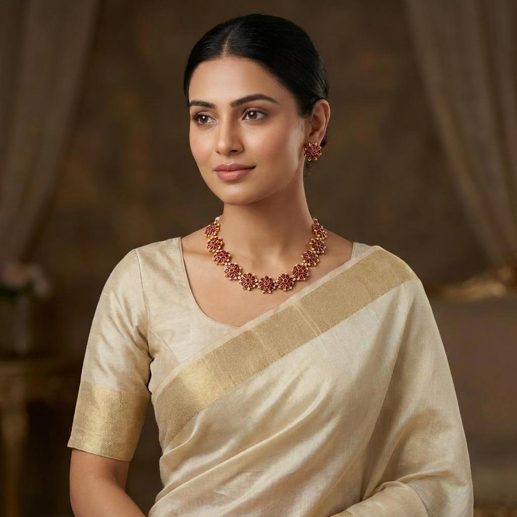 Ruby Floral Kundan Necklace Set