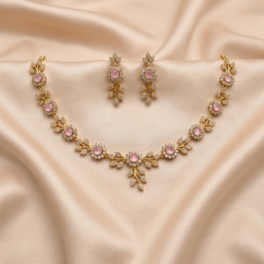 Rose Gold Floral Necklace Set